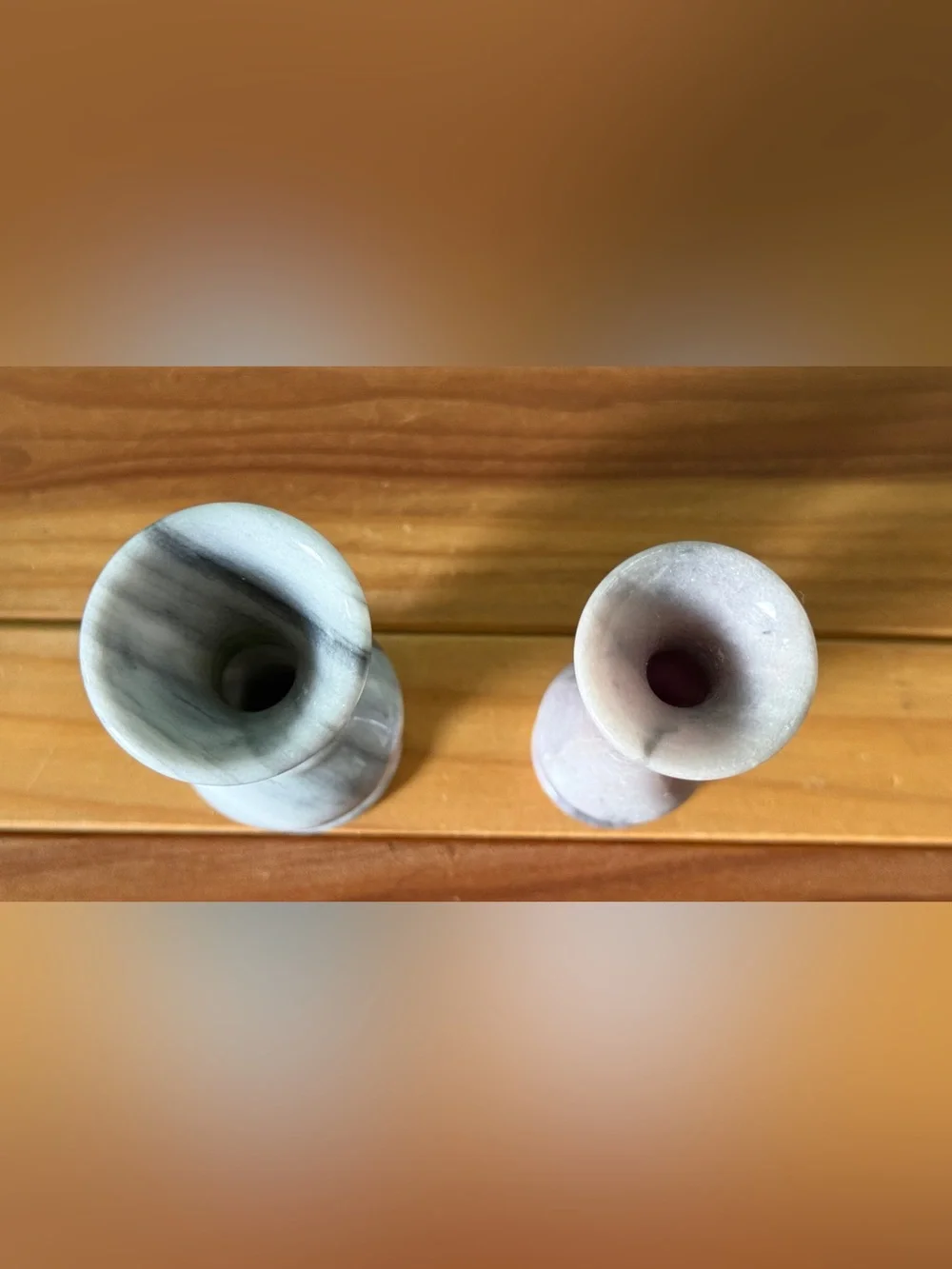 Pair of Natural Stone Bud Vases 4.5” Gray & Lavender Marble Onyx Vintage